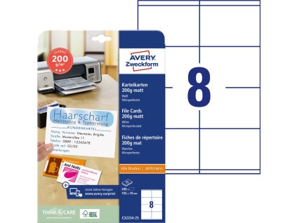 Kartoteční karty 200 g/m² 105x70 mm Avery Zweckform C32254-25
