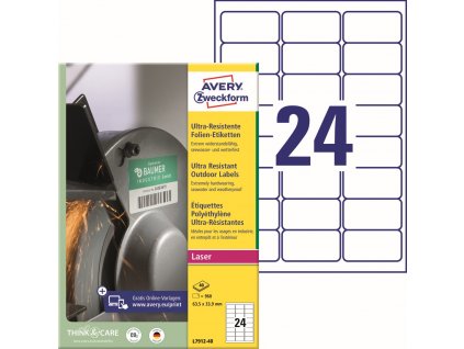 Ultra odolné samolepicí PE etikety 63,5x33,9 mm Avery Zweckform L7912-40
