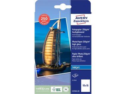 Fotografický papír 10x15 cm 250 g/m² Avery Zweckform C2550-20