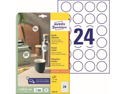Kulaté samolepicí etikety Ø 40 mm Avery Zweckform L3415-10