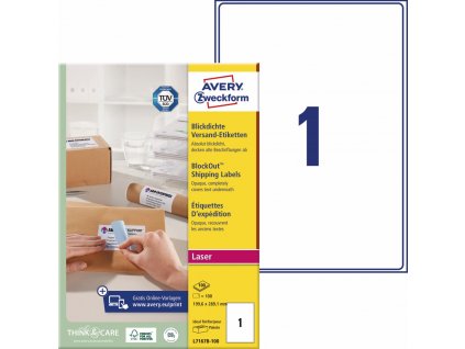 Neprůhledné etikety na zásilky 199,6x289,1 mm Avery Zweckform L7167B-100