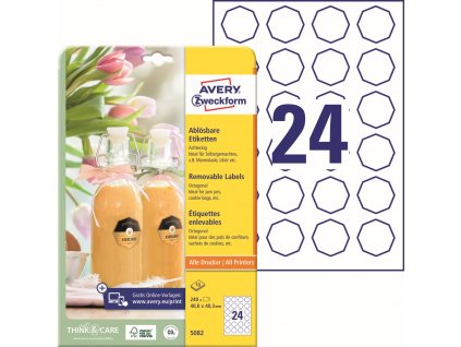 Osmihranné snímatelné etikety 40,8x40,3 mm Avery Zweckform 5082