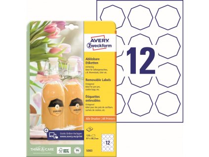 Osmihranné snímatelné etikety 61x60,3 mm Avery Zweckform 5083