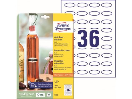 Oválné snímatelné etikety 40x20 mm Avery Zweckform 5086