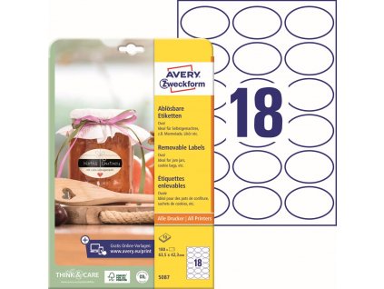 Oválné snímatelné etikety 63,5x42,3 mm Avery Zweckform 5087