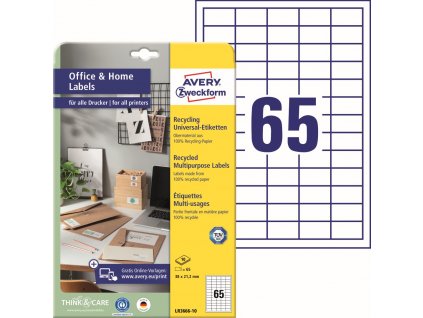Recyklované samolepicí etikety 38x21,2 mm Avery Zweckform LR3666-10