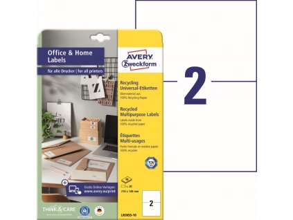 Recyklované samolepicí etikety 210x148 mm Avery Zweckform LR3655-10
