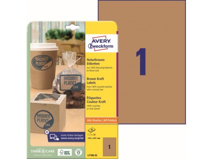 Přírodně hnědé samolepicí etikety 210x297 mm Avery Zweckform L7109-25