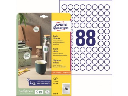 Kulaté samolepicí etikety Ø 20 mm Avery Zweckform 6222-10