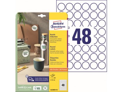 Kulaté snímatelné etikety Ø 30 mm Avery Zweckform 6223REV-10
