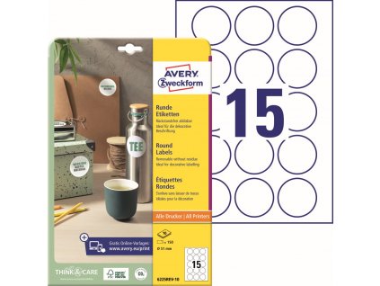 Kulaté snímatelné etikety Ø 51 mm Avery Zweckform 6225REV-10