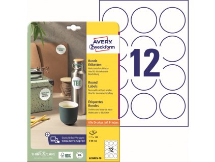Kulaté snímatelné etikety Ø 60 mm Avery Zweckform 6226REV-10
