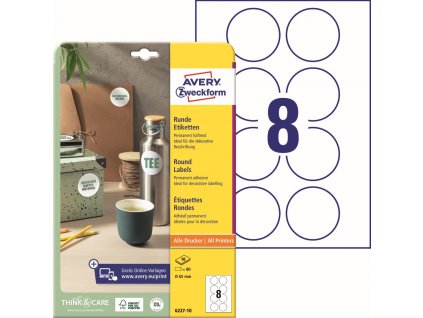Kulaté samolepicí etikety Ø 65 mm Avery Zweckform 6227-10