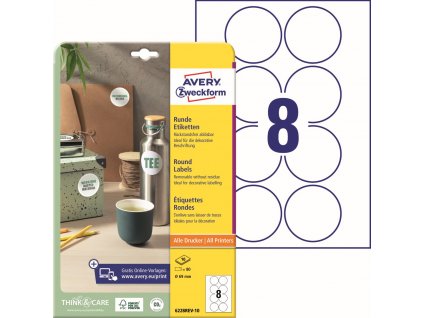 Kulaté snímatelné etikety Ø 69 mm Avery Zweckform 6228REV-10