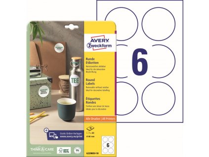 Kulaté snímatelné etikety Ø 80 mm Avery Zweckform 6229REV-10