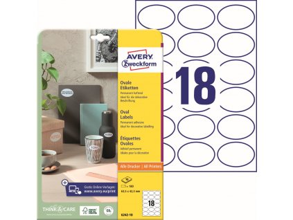 Oválné samolepicí etikety 63,5x42,3 mm Avery Zweckform 6242-10