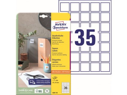 Čtvercové samolepicí etikety 35x35 mm Avery Zweckform 6251-10