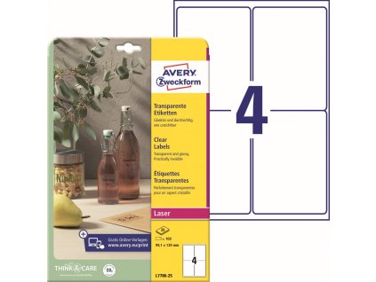 Čiré samolepicí etikety 99,1x139 mm Avery Zweckform L7786-25