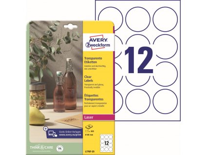 Kulaté čiré samolepicí etikety Ø 60 mm Avery Zweckform L7787-25