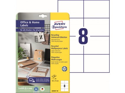 Recyklované samolepicí etikety 105x74 mm Avery Zweckform LR3427-10