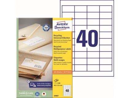Recyklované samolepicí etikety 48,5x25,4 mm Avery Zweckform LR3657