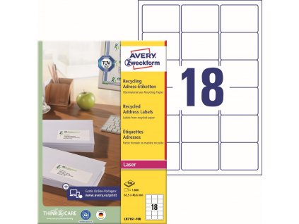 Recyklované adresní etikety 63,5x46,6 mm Avery Zweckform LR7161-100