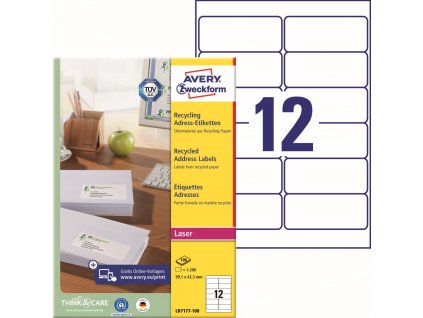 Recyklované adresní etikety 99,1x42,3 mm Avery Zweckform LR7177-100