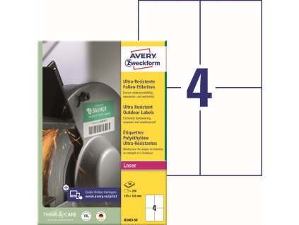 Ultra odolné samolepicí PE etikety 105x148 mm Avery Zweckform B3483-50