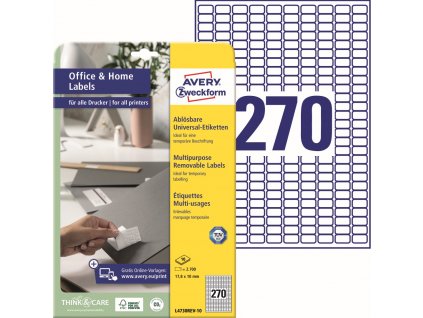 Snímatelné samolepicí etikety 17,8x10 mm Avery Zweckform L4730REV-10
