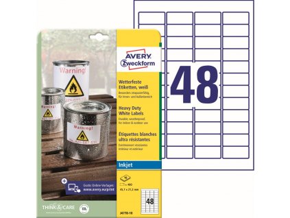 Odolné samolepicí PET etikety pro Inkjet 45,7x21,2 mm Avery Zweckform J4778-10