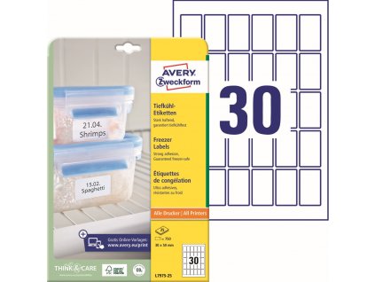 Mrazuvzdorné samolepicí etikety 30x50 mm Avery Zweckform L7975-25