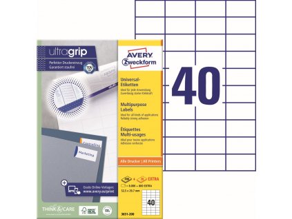 Samolepicí etikety 52,5x29,7 mm Avery Zweckform 3651-200