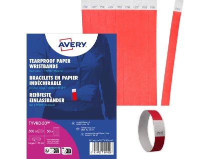 Identifikační náramky červené 256x19 mm Avery Zweckform TYVRD-50