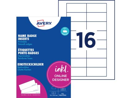 Potisknutelné papírové jmenovky 190g 74x34 mm Avery Zweckform DPC7434A-10