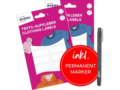 Samolepicí štítky na textil 45x13 mm s popisovačem Avery Zweckform ETVET36X2PEN