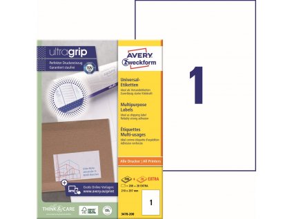 Samolepicí etikety 210x297 mm Avery Zweckform 3478-200