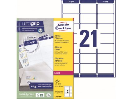 Samolepicí adresní etikety 63,5x38,1 mm Avery Zweckform L7160-100