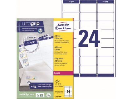 Samolepicí adresní etikety 63,5x33,9 mm Avery Zweckform L7159-100
