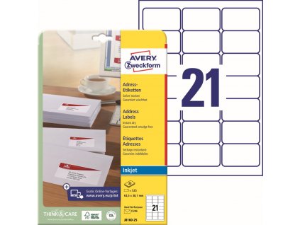 Samolepicí adresní etikety 63,5x38,1mm Avery Zweckform J8160-25