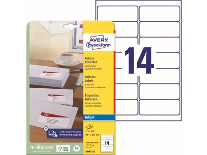 Samolepicí adresní etikety pro Inkjet 99,1x38,1mm Avery Zweckform J8163-25