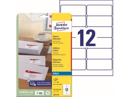 Samolepicí adresní etikety pro Inkjet 99,1x42,3 mm Avery Zweckform J8177-25