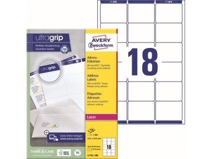 Samolepicí adresní etikety 63,5x46,6 mm Avery Zweckform L7161-100