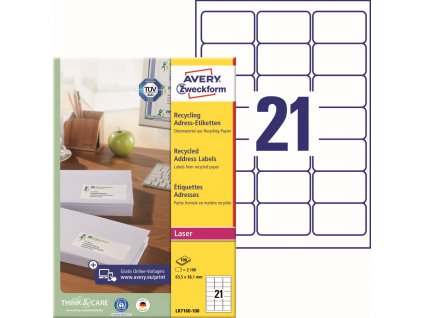 Recyklované adresní etikety 63,5x38,1 mm Avery Zweckform LR7160-100