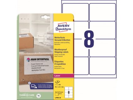 Odolné PET etikety na zásilky 99,1x67,7 mm Avery Zweckform L7993-25