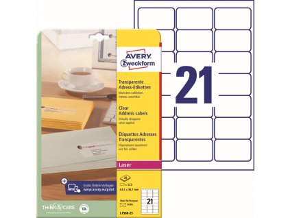 Transparentní etikety 63,5x38,1 mm Avery Zweckform L7560-25