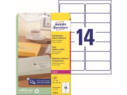 Transparentní etikety 99,1x38,1 mm Avery Zweckform L7563-25