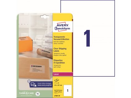 Transparentní etikety 210x297 mm Avery Zweckform L7567-25