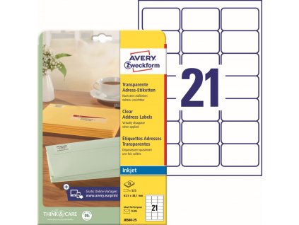 Transparentní Inkjet etikety 63,5x38,1 mm Avery Zweckform J8560-25
