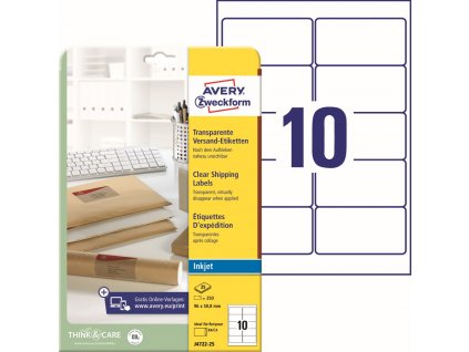 Transparentní Inkjet etikety 96x50,8 mm Avery Zweckform J4722-25