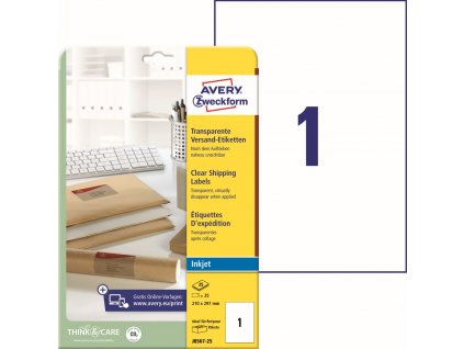 Transparentní Inkjet etikety 210x297 mm Avery Zweckform J8567-25